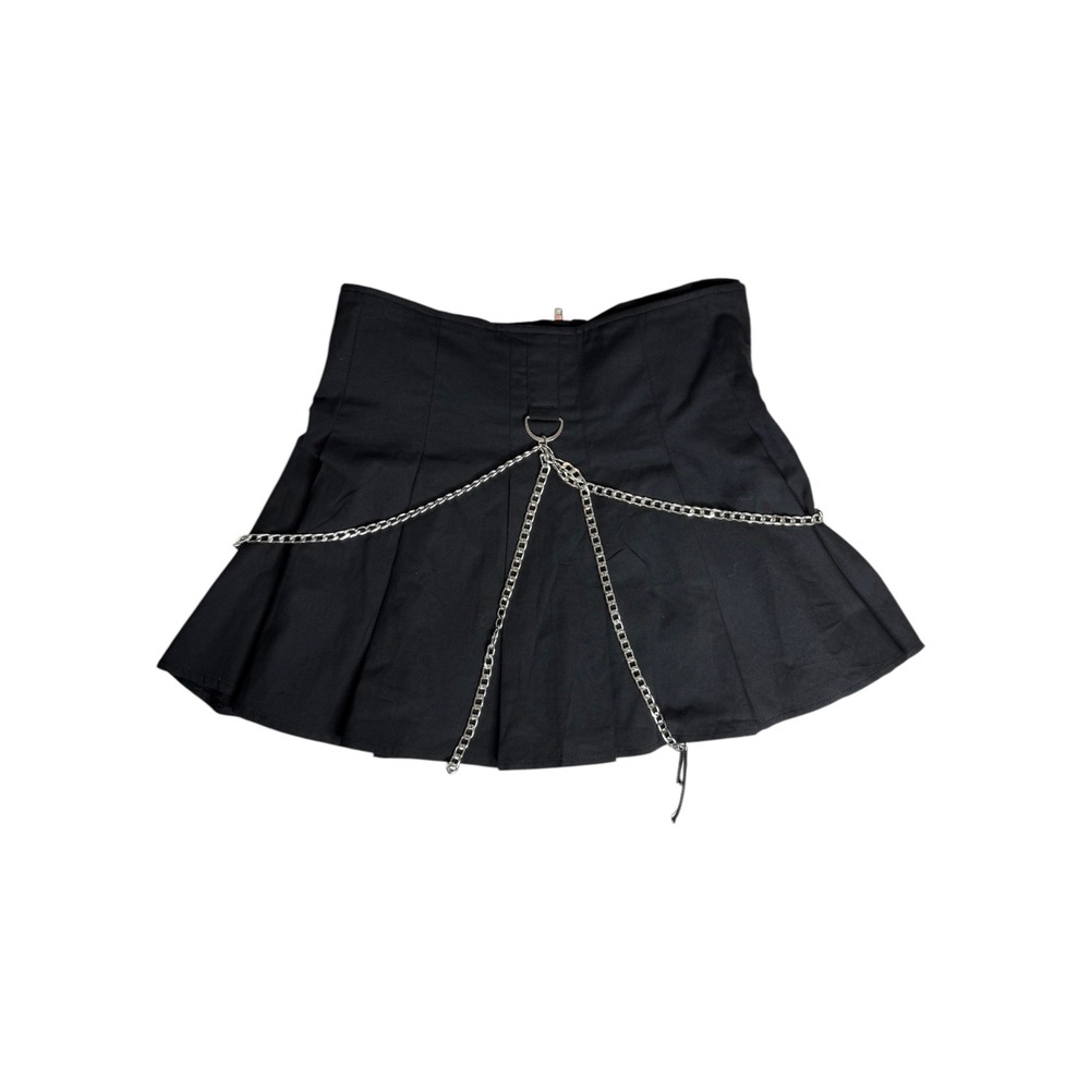 Pentagramme Black Pleated Gothic Mini Skirt Lace Up Chain Detail XL - Picture 2 of 4